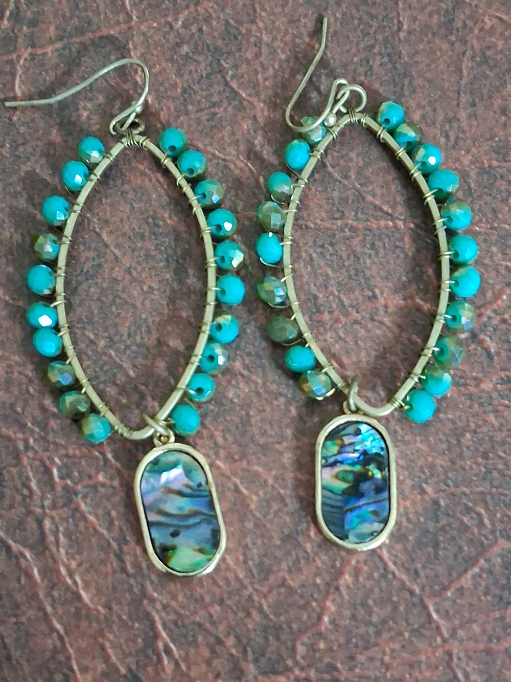Semi-precious Stones Turquoise Beaded Abalone Drop Earrings